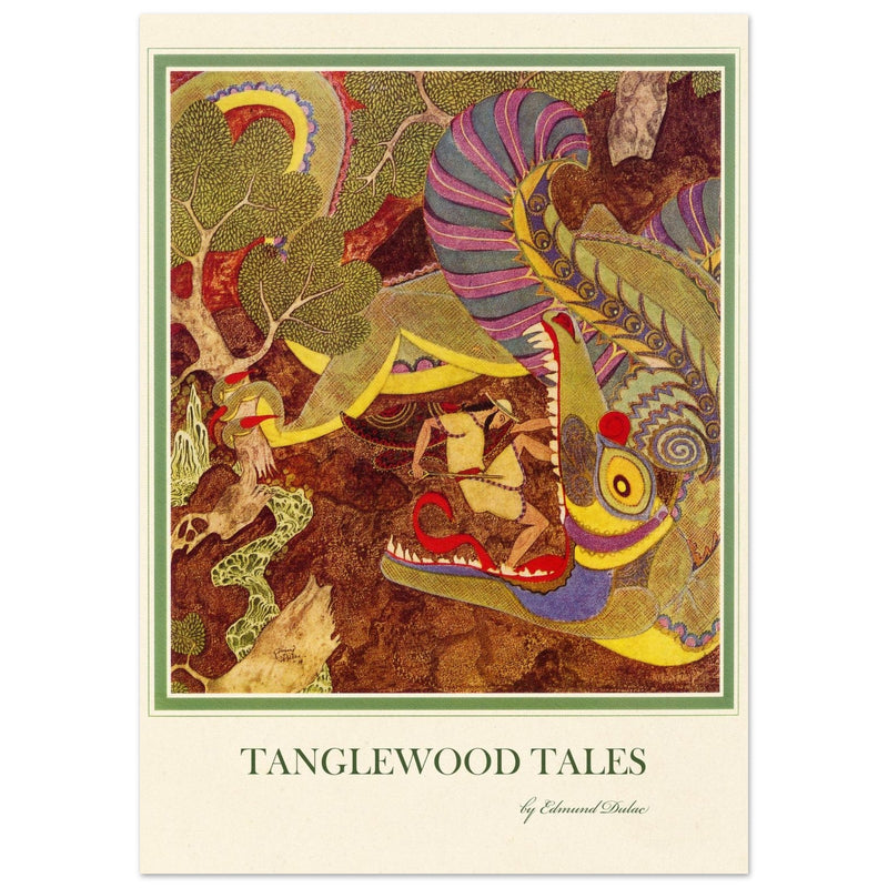 Edmund Dulac Tanglewood Tales illustration . The Dragon's Teeth Jason confronts the beat tha guards  Golden Fleece