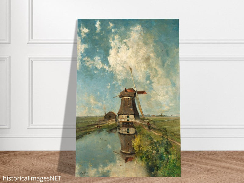 Old dutch windmill painting by Paul Gabriel XIX Century.