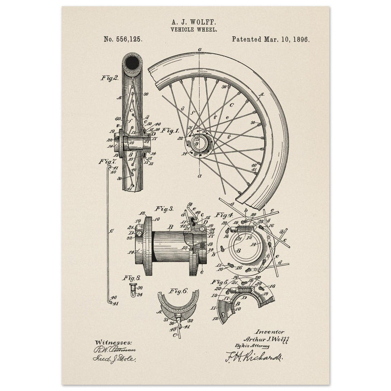 Vehicle whell patent illustration. Vintage drawing .
