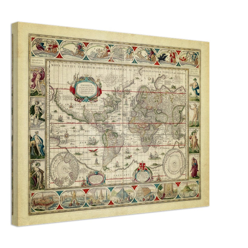 Ancient old world map 1638. Noua totius terrarum orbis geographica ac hydrographica tabula by Willem Janszoon Blaeu
