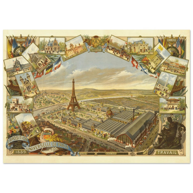 Exposition Universelle de Paris 1889. Eiffel Tower and Paris city view.