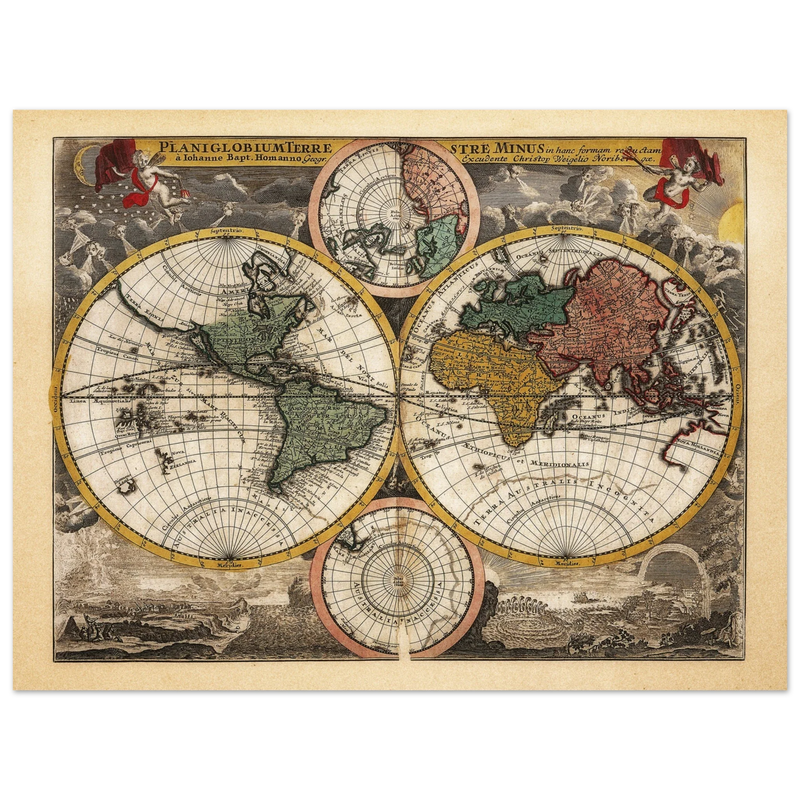 Ancient world map Planiglobium Terrestre Minus in hanc formam redactam by Johann Baptist Homann