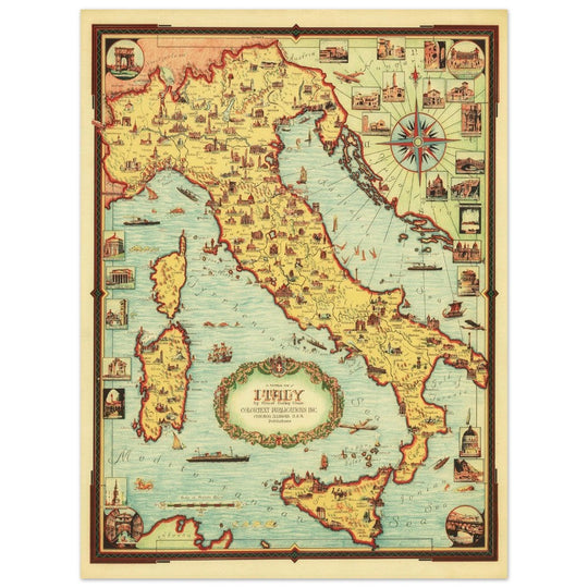 Italy old pictorial map by Ernest Dudley Chase.