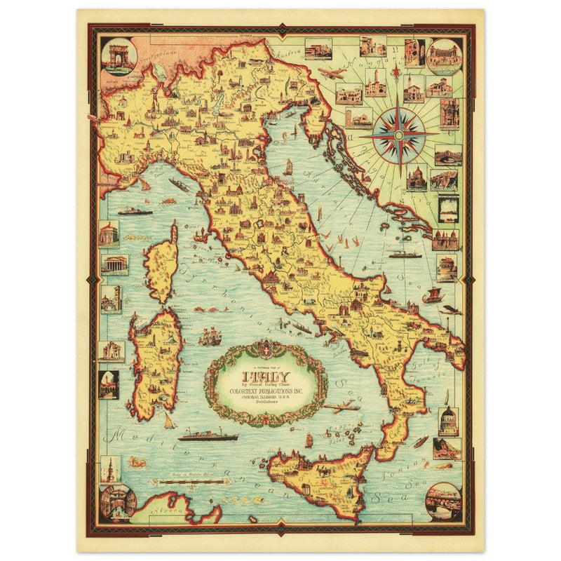 Italy old pictorial map by Ernest Dudley Chase.