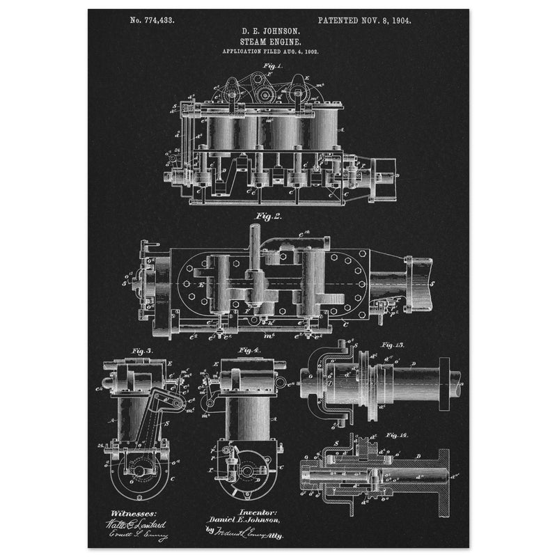 Steam engine patent 1904 by D. E Johnson.