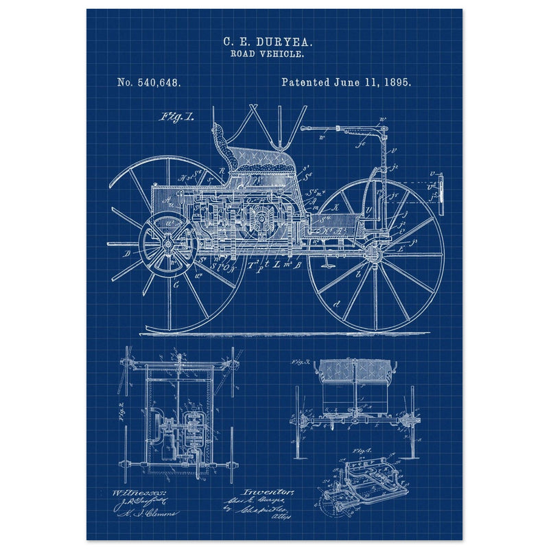Road vehicle patent 540648 1895 by Charles Edgar Duryea. Automobile car history