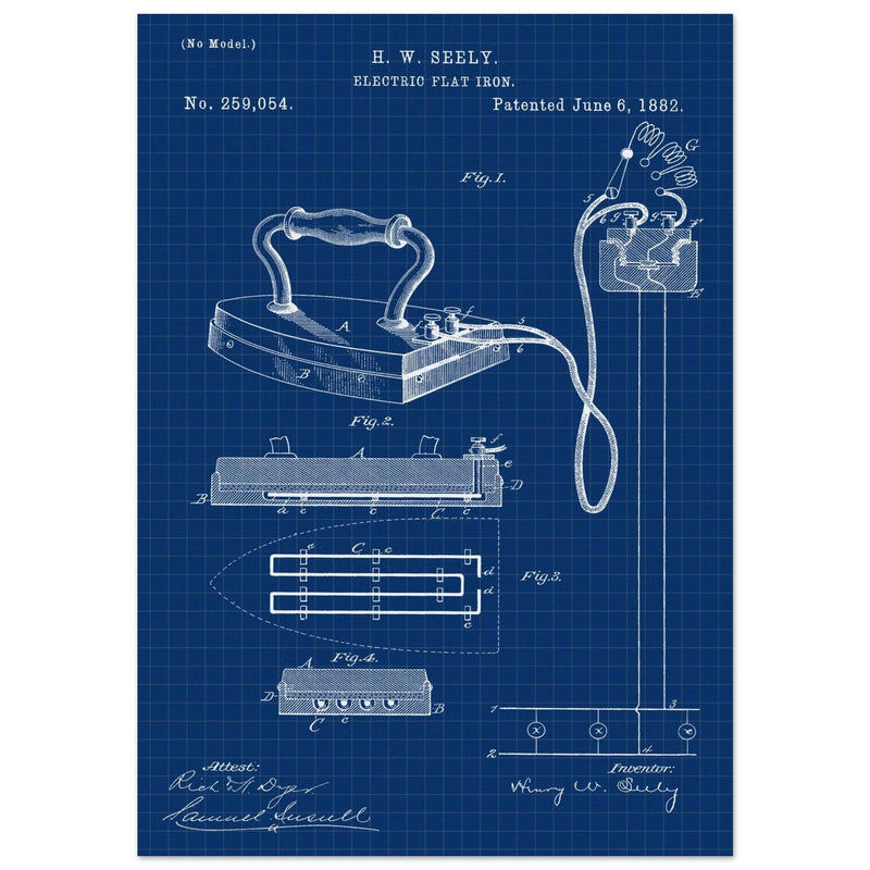 Electric Flat Iron patent by Henry W. Seeley Patent 259.054