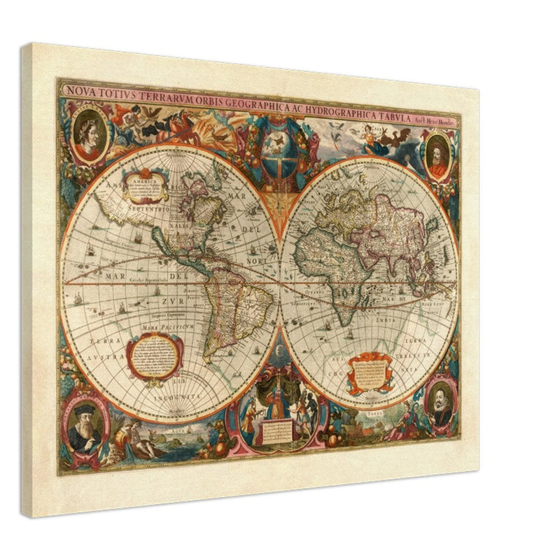 1638 Double hemisphere old world map by Hendrik Hondius.