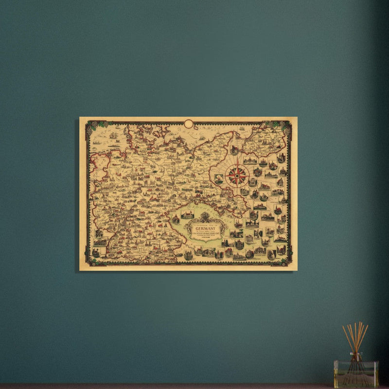 A Pictorial old ancient map of Germany by Ernest Dudley Chase.