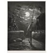Don Quixote by Gustave Dore. The knight raising his sword against the moon at night.