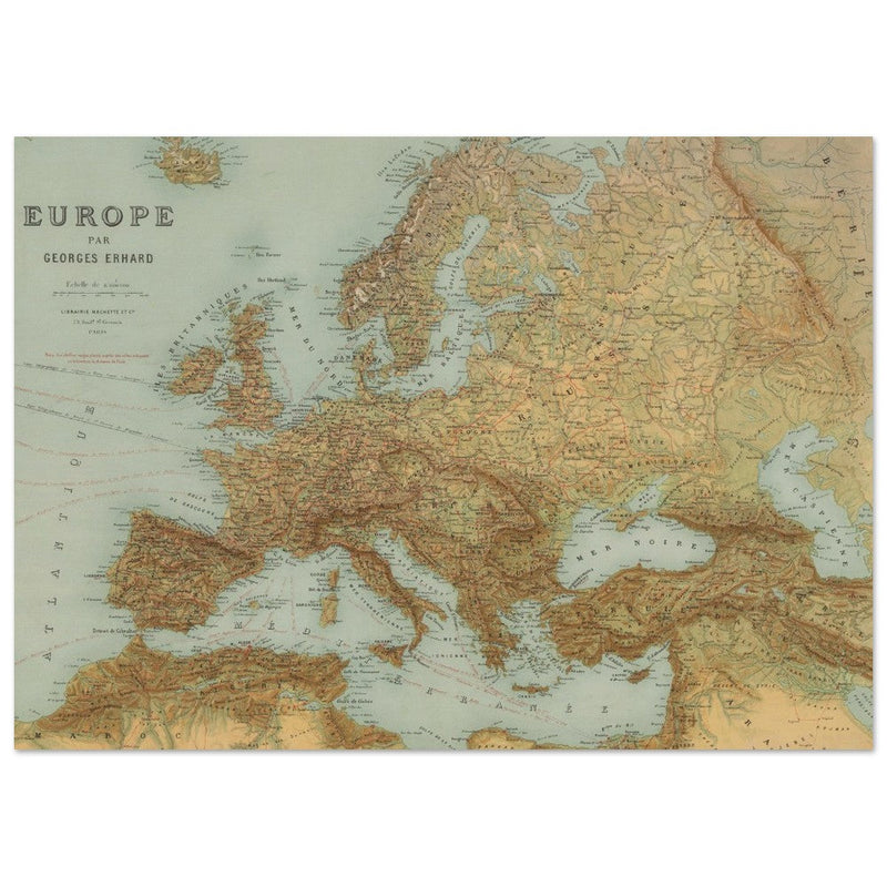 Ancient old map of Europe. George Erhard  antique map reproduction poster. decoration