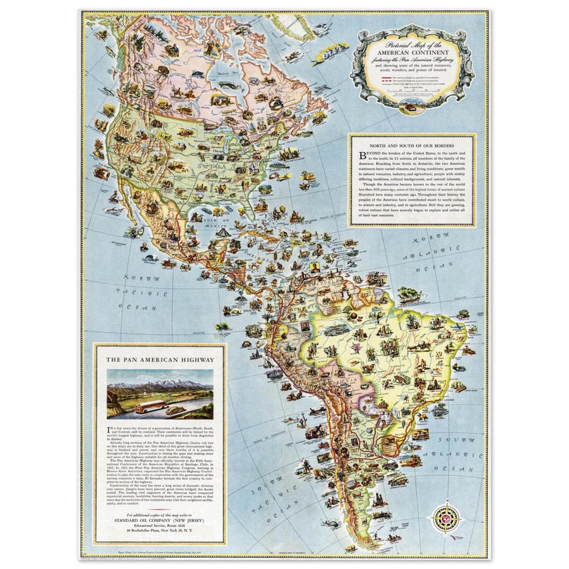 Pictorial map of America. The Pan American Highway route by the General Draft Company