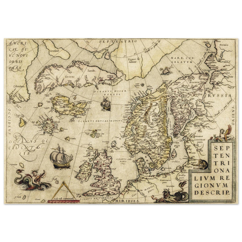 Vintage North Atlantic Map by Abraham Ortelius.