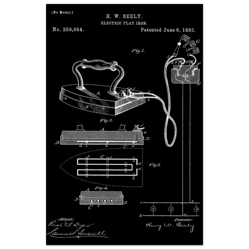 Electric Flat Iron patent by Henry W. Seeley Patent 259.054