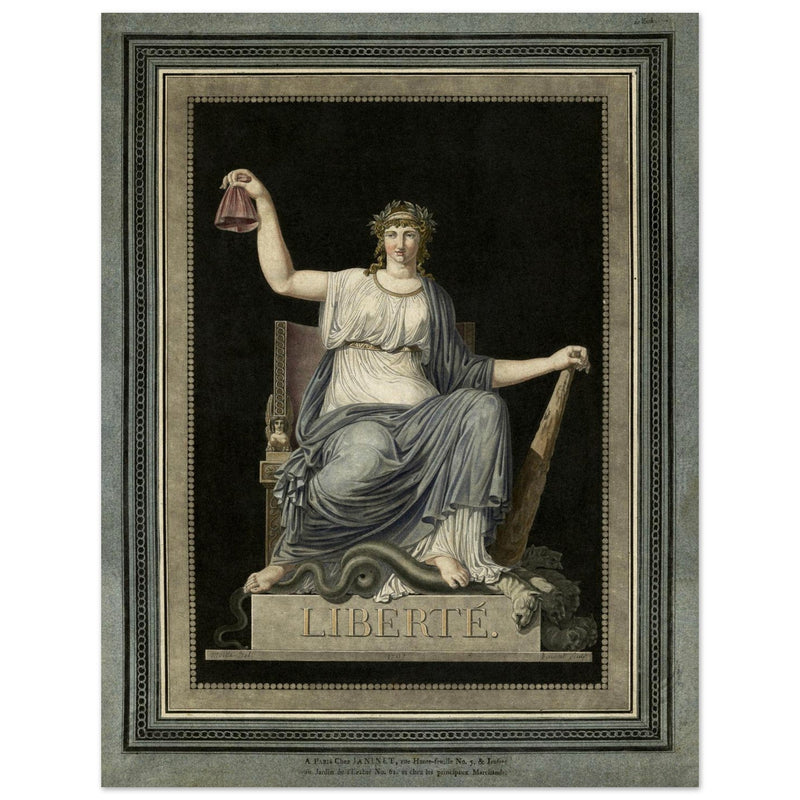 Liberté ( french Liberty statue ) (1792) engraving vintage print reproduction. French Revolution.