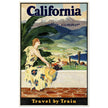 California this summer Travel by Train vintage poster. Travel advertising print.