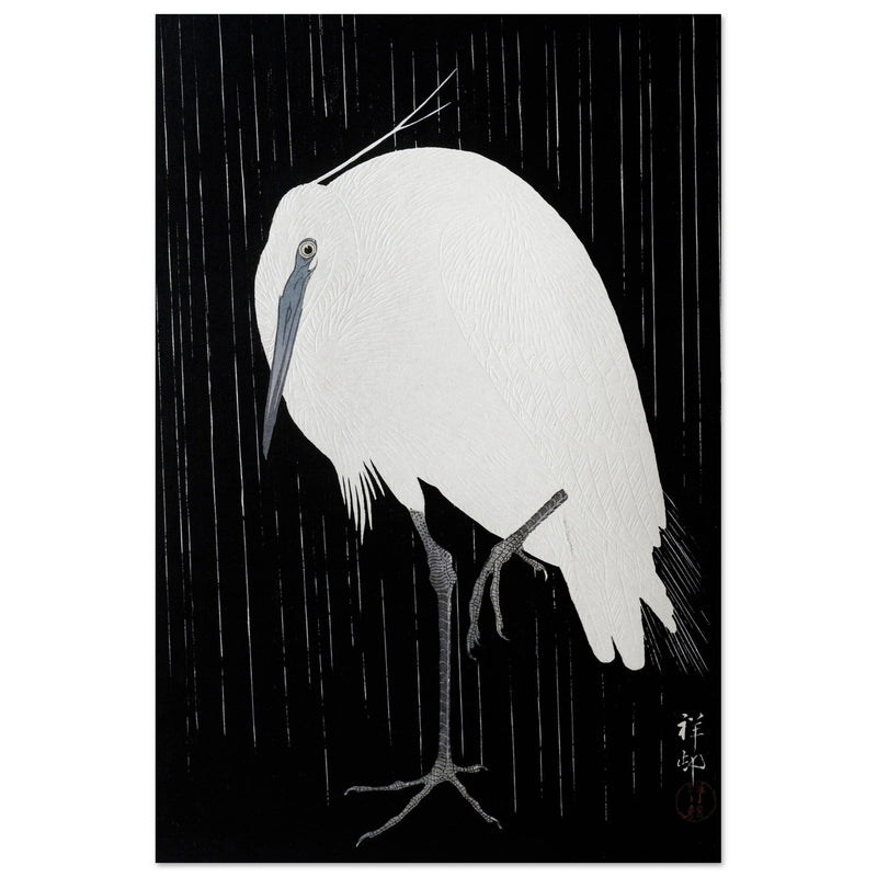 Egret in the rain by Ohara Koson woodblock print