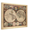1660 Ancient old world map. Double hemisphere antique map reproduction.