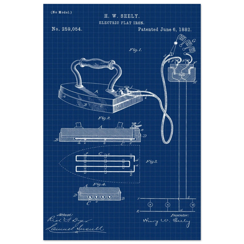 Electric Flat Iron patent by Henry W. Seeley Patent 259.054