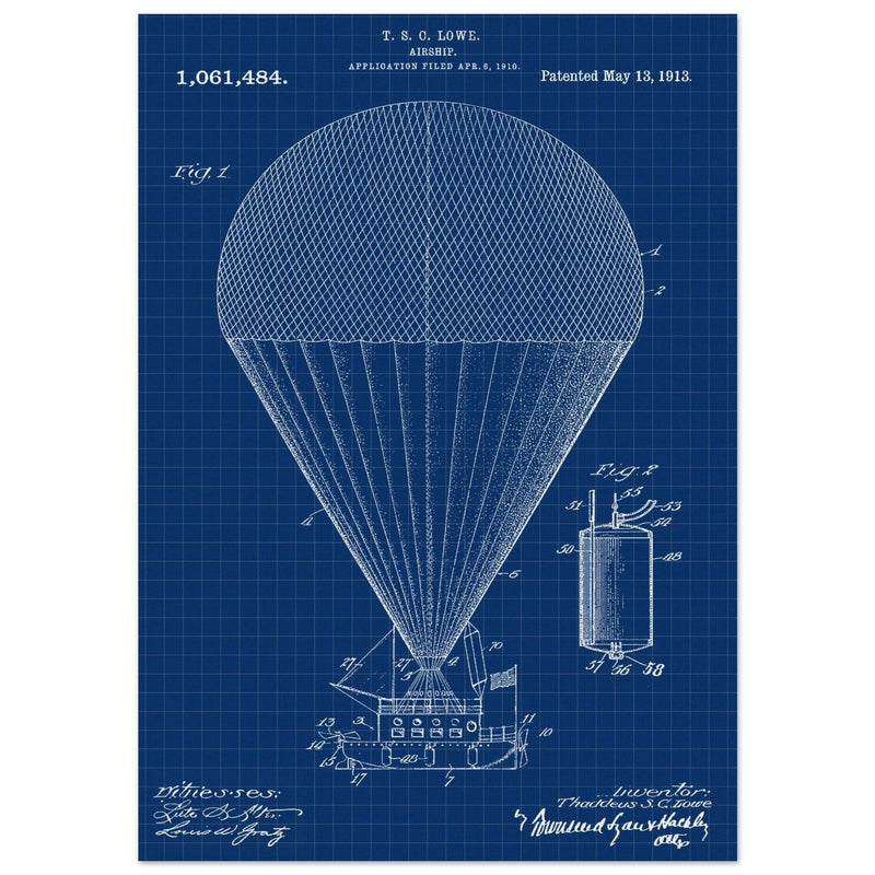 Airship patent drawing by T S C lowe Air balloon illustration