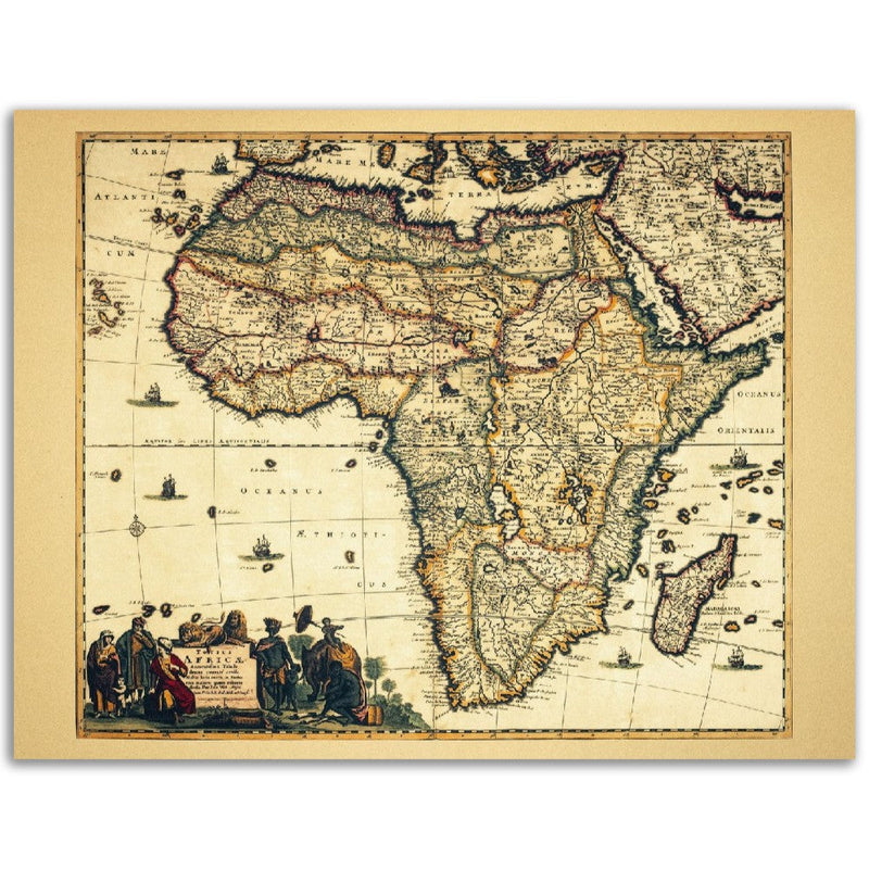 Africa vintage old map print. Reproduction of an ancient map of the african continent of 1680