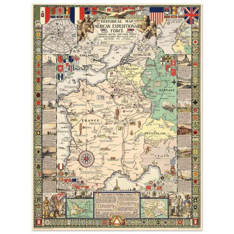 Historical Map of the American Expeditionary Force World War I by Ezra C. Stiles and Paul C. Bowman