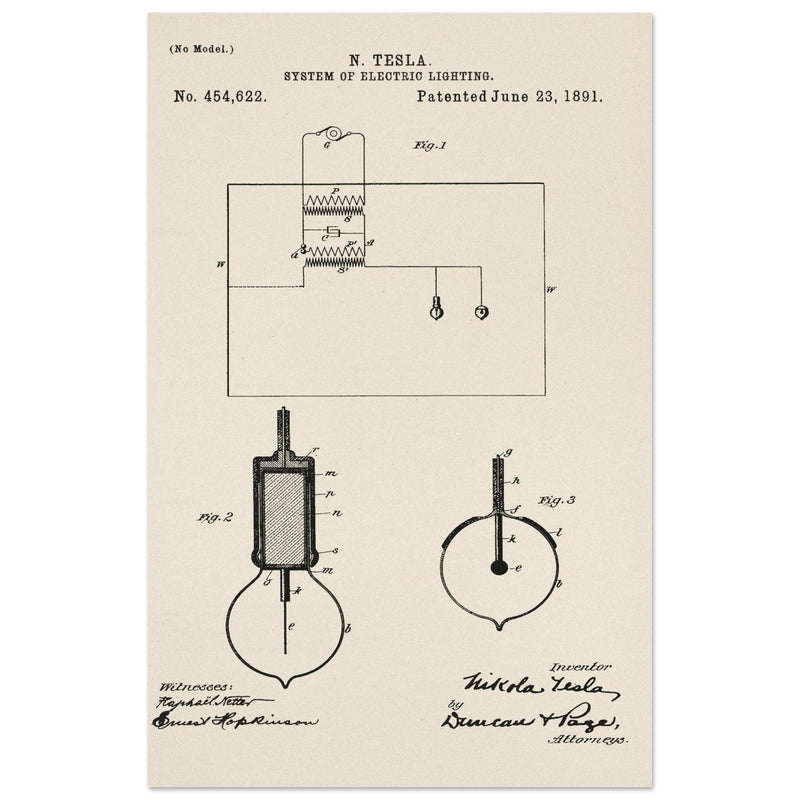 Electric Lighting patent  by Nikola Tesla.