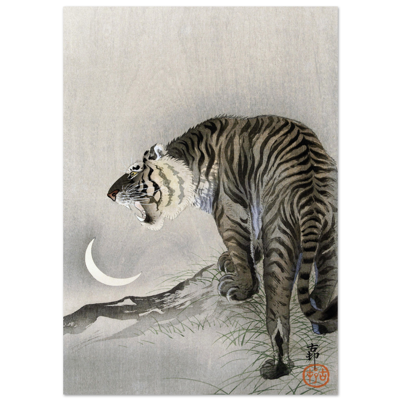 A Roaring tiger by Ohara Koson  woodblock print reproduction