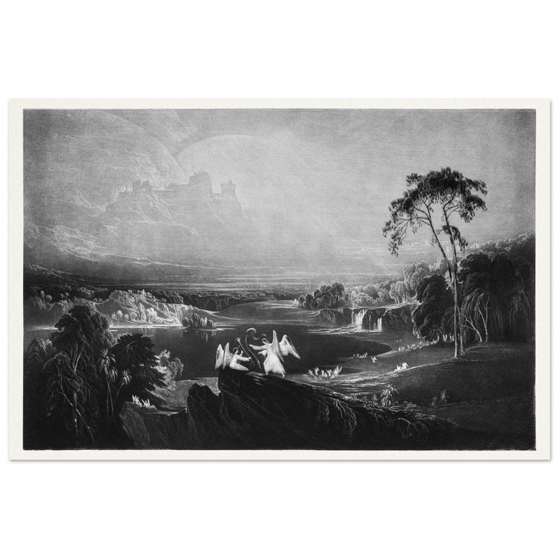 John Martin Paradise Lost Heaven – the Rivers of Bliss. Vintage mezzotint engraving .