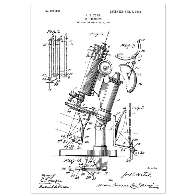 vintage microscope patent by J H Ford.