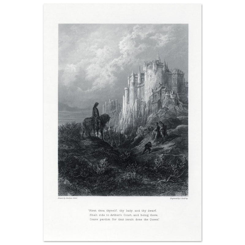 Gustave Dore illustration of King Arthur legend . Camelot . From the book Idylls of the King by Alfred Tennyson.