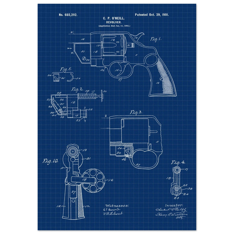 Vintage revolver patent by C P O'Neill.