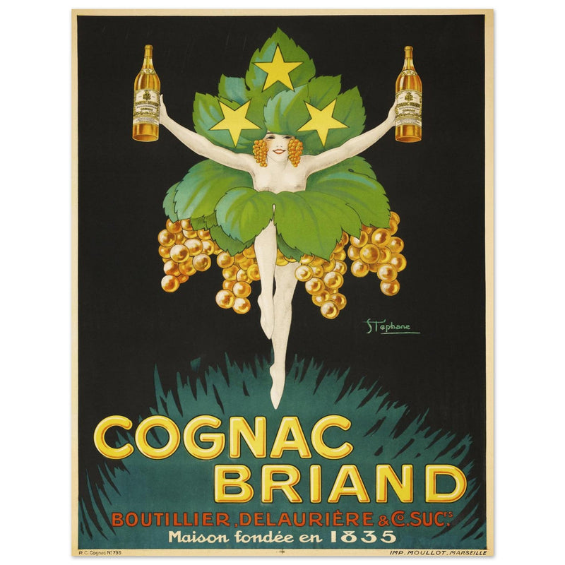 Cognac Briand vintage advertising poster  created in 1925 by M. Stephane.