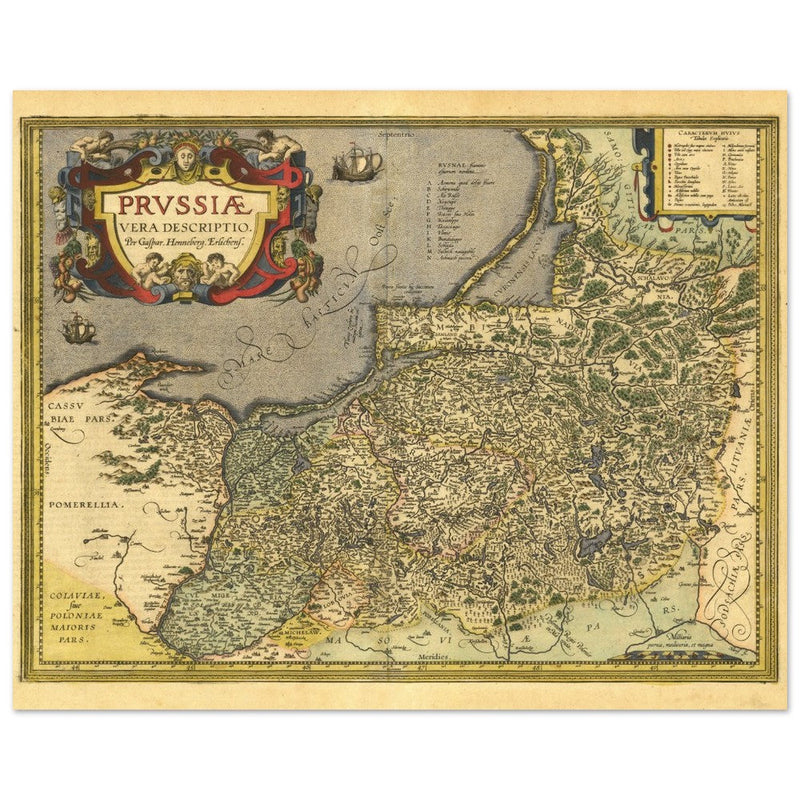 Ancient map of Prussia by Abraham Ortelius. Historic vintage map of 1570.