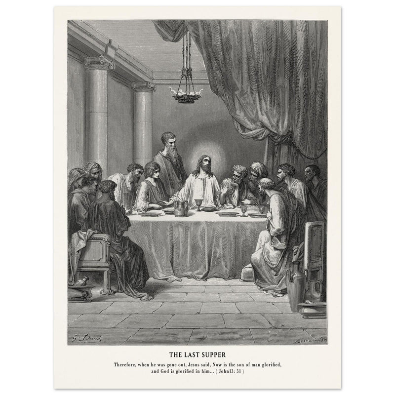 Gustave Dore The Bible engraving print . The Last Supper illustration .