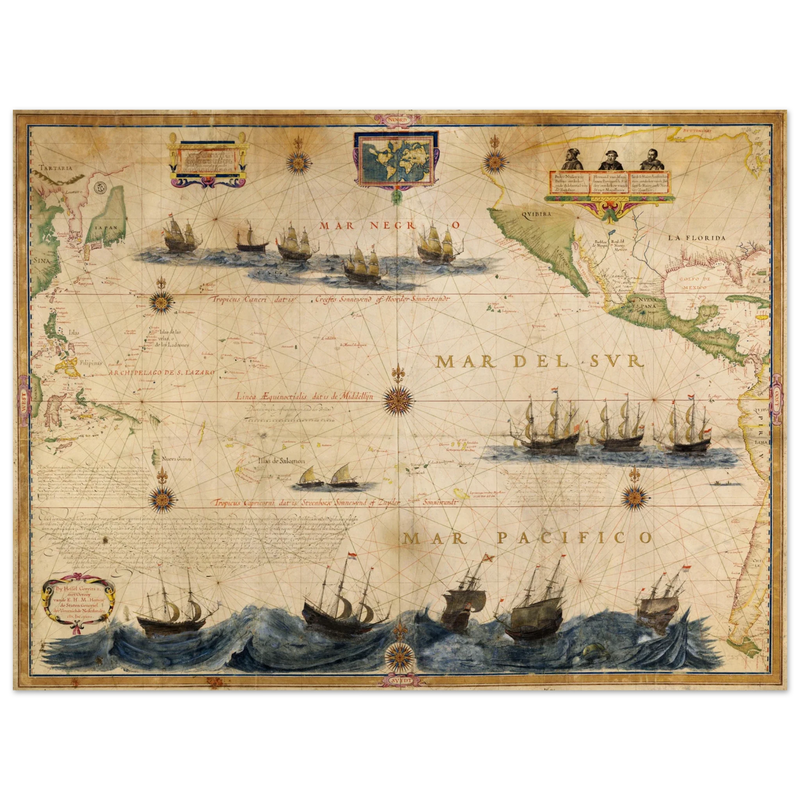 Pacific ocean South Sea ancient old map poster by Hessel Gerritsz 1622