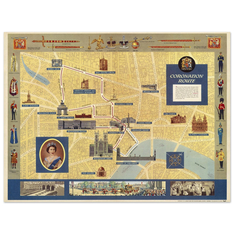 The Pictorial Map of the Route of the 1953 Coronation of Her Majesty Queen Elizabeth II  print
