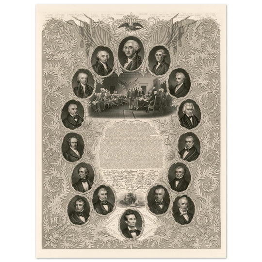 The Declaration of Independence and portraits of the United States  presidents. Walla rt decor