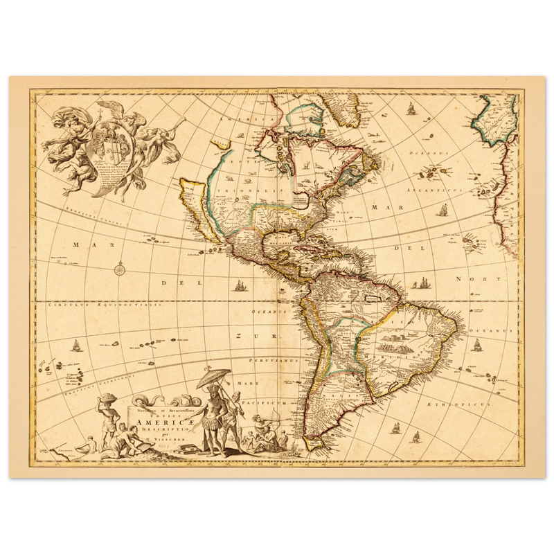 America ancient map. Novissima et accuratissima totius Americae descriptio by Nicolaes Visscher