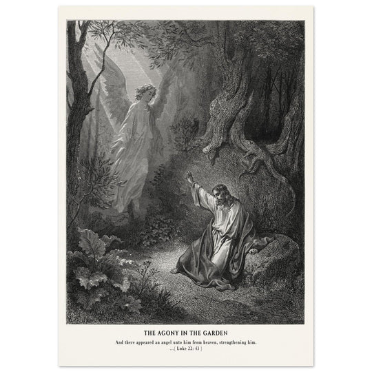 Gustave Dore The Bible engraving print . The Agony in the garden illustration .