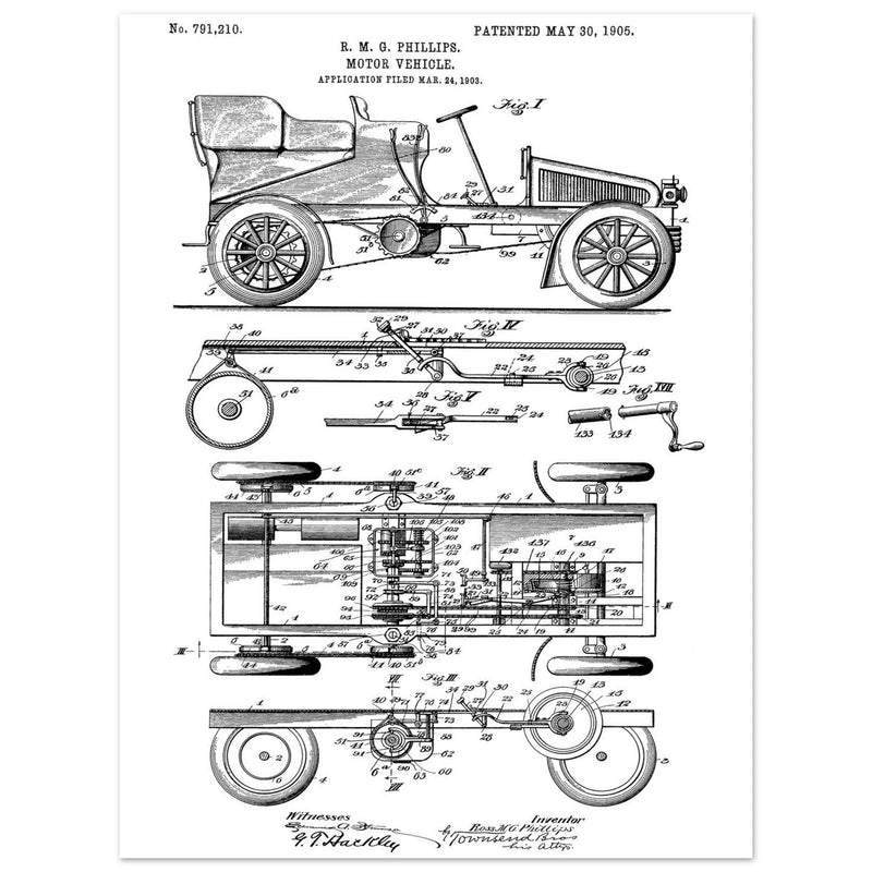 Motor Vehicle patent. Vintage car illustration.