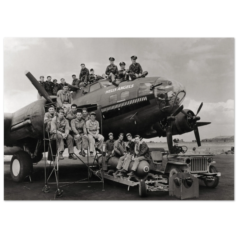 B-17 airplane with crew Hell's Angels. World war 2 poster.