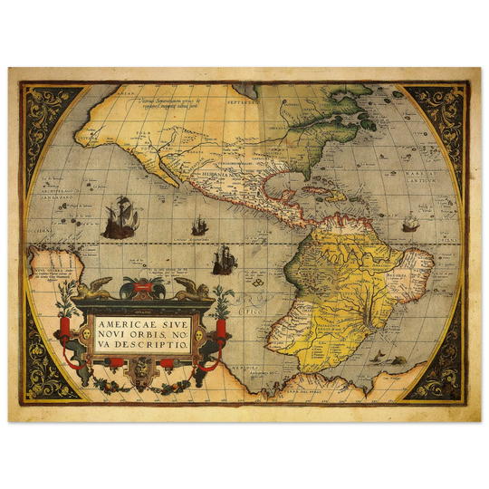 America ancient map. Americae sive novi orbis, nova descriptio by Abraham Ortelius
