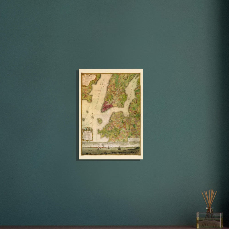 Beautiful antique old map from above of New York City 1770 by Bernad Ratzer