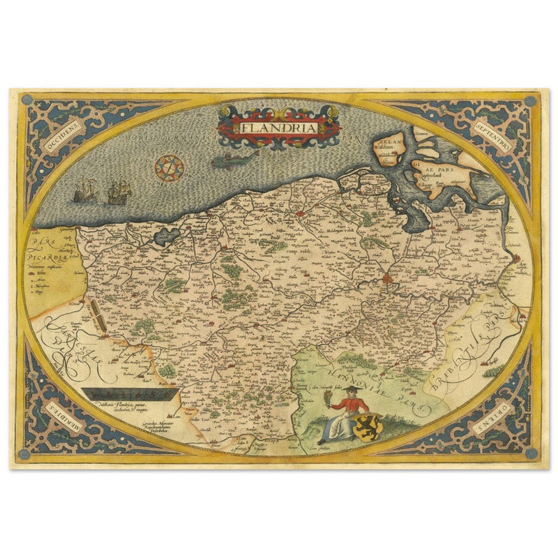 Ancient map of Flandria by Abraham Ortelius 1584. Vintage map  .