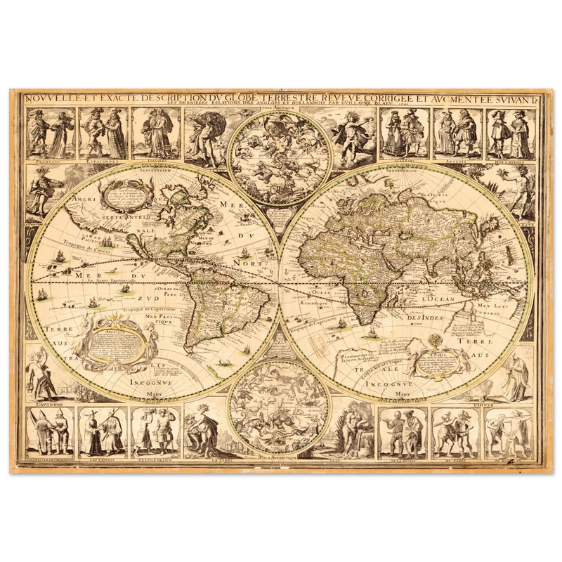 World map. Nouvelle et Exacte Description du Globe Terrestre Reveue Corrigee et Augmentee ... by Guillaume Blaeu