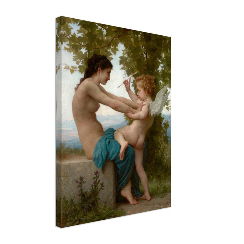 Canvas Cupid and love. A Young Girl Defending Herself against Eros by William Adolphe Bouguereau Antique painting. Greek mythology