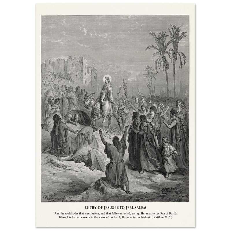 Gustave Dore The Bible engraving print . Entry of Jesus into Jerusalem .