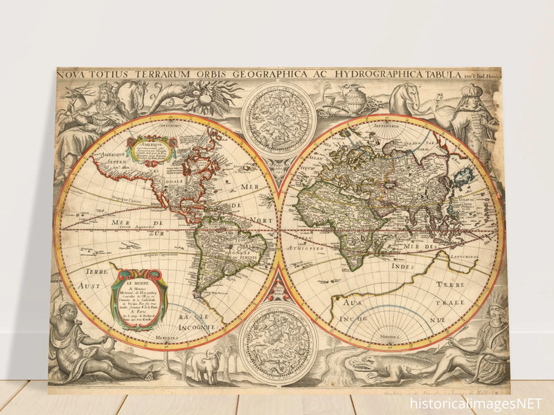 Ancient world map poster reproduction by Jodocus Hondius