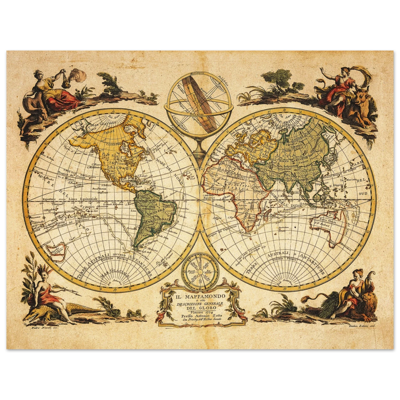 Ancient world map print. Il Mappamondo o sia Descrizione Generale del Globo by Antonio Zatta